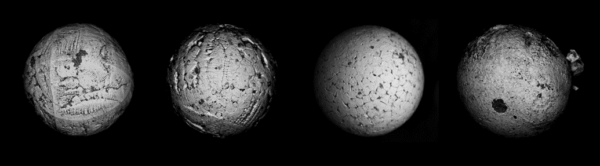 Fig. 3: High structural variety of iron-oxide spherules found in the soils of the “Domaine du Meteore”.